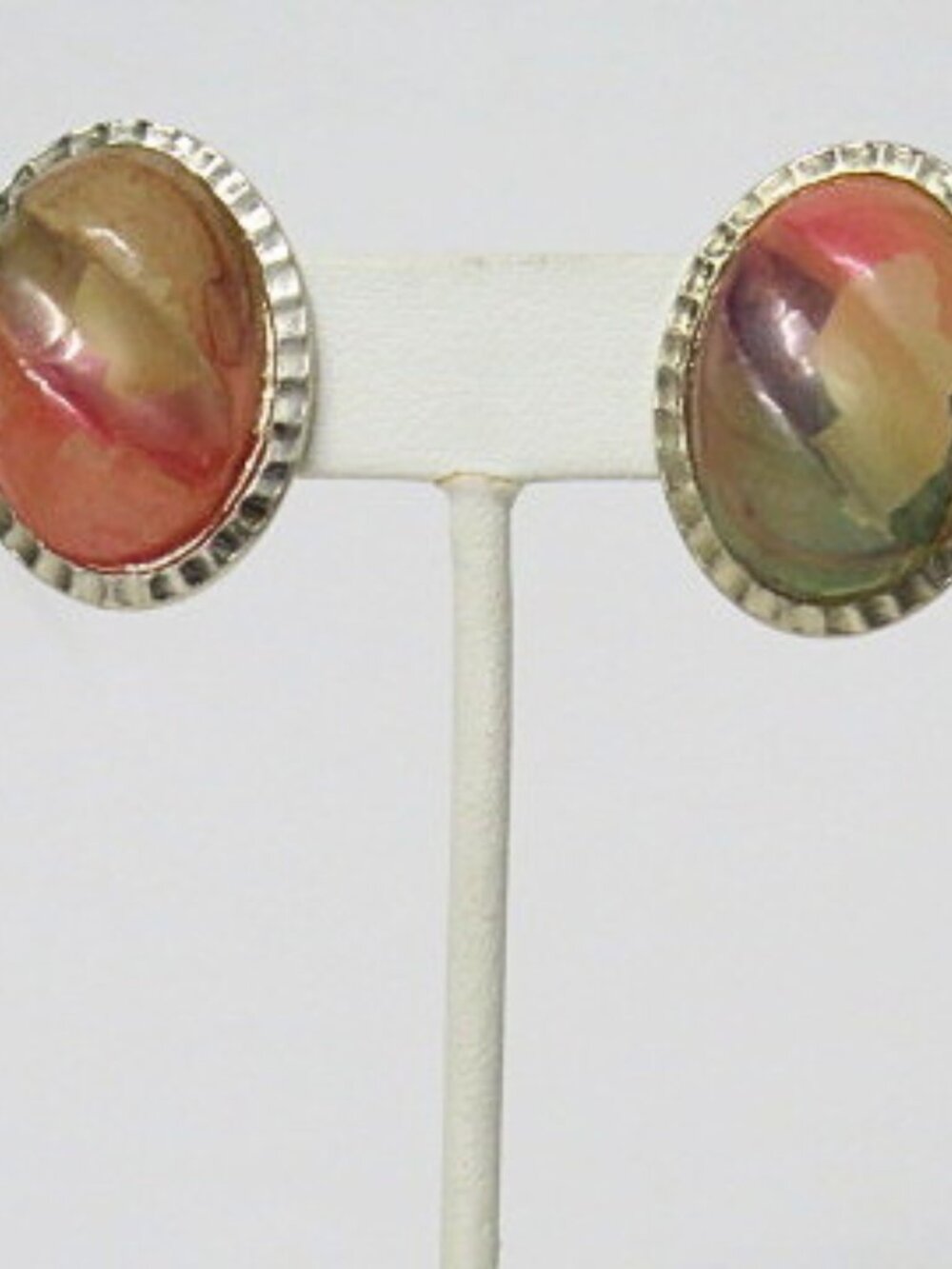Vintage Multicolor Oval Cabochon Gold Tone Clip On Earrings Estate Jewelry